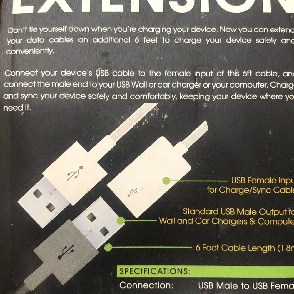 Vibe 6FT Silver USB Data Cable Extension Pack